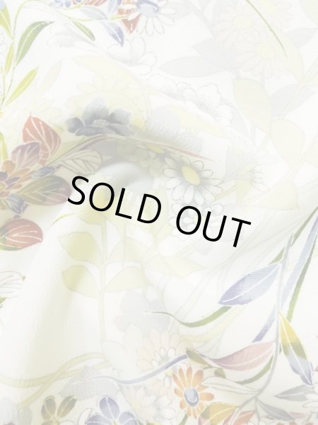 Photo17: L0727B Used Japanese women  Off White FURISODE long-sleeved / Silk. Flower,   (Grade A) (17)