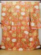 Photo2: L0727E Used Japanese women  Vermilion FURISODE long-sleeved / Silk. Peony,   (Grade D) (2)