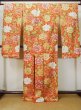 Photo3: L0727E Used Japanese women  Vermilion FURISODE long-sleeved / Silk. Peony,   (Grade D) (3)
