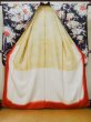 Photo4: L0727F Used Japanese women  Black FURISODE long-sleeved / Silk. Flower, Iris, Folding fan pattern  (Grade B) (4)