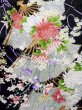 Photo5: L0727F Used Japanese women  Black FURISODE long-sleeved / Silk. Flower, Iris, Folding fan pattern  (Grade B) (5)