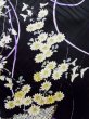 Photo9: L0727F Used Japanese women  Black FURISODE long-sleeved / Silk. Flower, Iris, Folding fan pattern  (Grade B) (9)