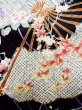 Photo10: L0727F Used Japanese women  Black FURISODE long-sleeved / Silk. Flower, Iris, Folding fan pattern  (Grade B) (10)