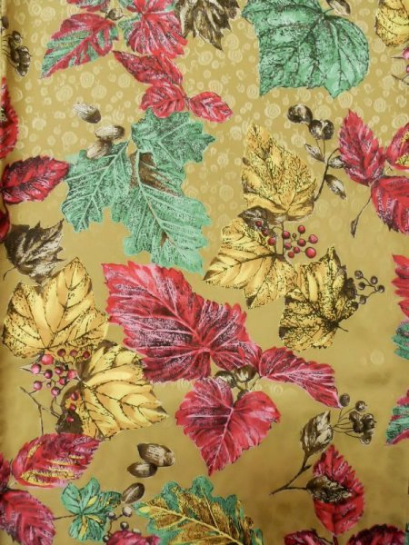 Photo5: L0727G Used Japanese women Pale Beige FURISODE long-sleeved / Synthetic. Leaf   (Grade B) (5)