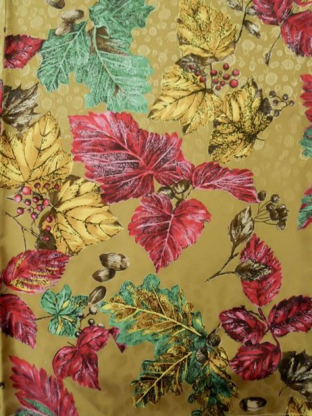 Photo7: L0727G Used Japanese women Pale Beige FURISODE long-sleeved / Synthetic. Leaf   (Grade B) (7)