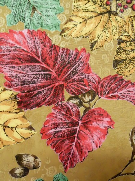 Photo8: L0727G Used Japanese women Pale Beige FURISODE long-sleeved / Synthetic. Leaf   (Grade B) (8)