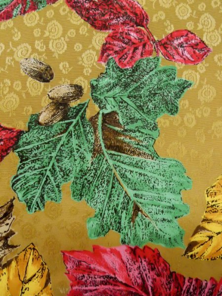 Photo10: L0727G Used Japanese women Pale Beige FURISODE long-sleeved / Synthetic. Leaf   (Grade B) (10)