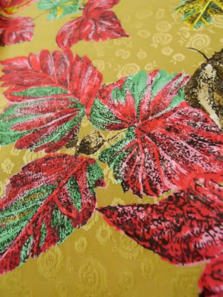 Photo11: L0727G Used Japanese women Pale Beige FURISODE long-sleeved / Synthetic. Leaf   (Grade B) (11)