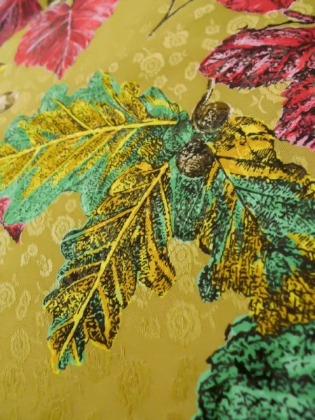 Photo12: L0727G Used Japanese women Pale Beige FURISODE long-sleeved / Synthetic. Leaf   (Grade B) (12)