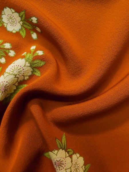 Photo15: L0727H Used Japanese women  Blue FURISODE long-sleeved / Silk. SAKURA cherry blossom,   (Grade C) (15)