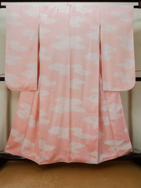 Photo1: L0727I Used Japanese womenPale Light Pink FURISODE long-sleeved / Silk. Flower,   (Grade C) (1)