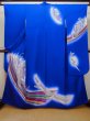 Photo2: L0727J Used Japanese women Vivid Blue FURISODE long-sleeved / Silk. Butterfly,   (Grade C) (2)