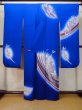 Photo3: L0727J Used Japanese women Vivid Blue FURISODE long-sleeved / Silk. Butterfly,   (Grade C) (3)