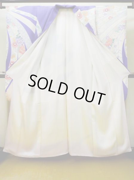 Photo4: L0727K Used Japanese womenPale Light Pink FURISODE long-sleeved / Silk. Bundle of Ribbons, Bundle of Ribbons, Diamond-shaped flowers, Crossed circles patterns  (Grade C) (4)