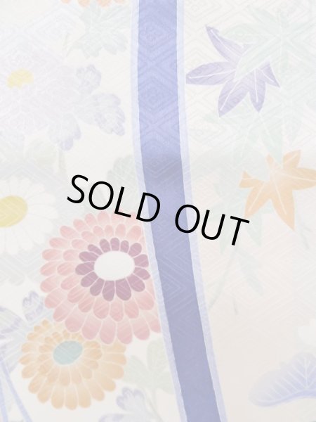 Photo10: L0727K Used Japanese womenPale Light Pink FURISODE long-sleeved / Silk. Bundle of Ribbons, Bundle of Ribbons, Diamond-shaped flowers, Crossed circles patterns  (Grade C) (10)