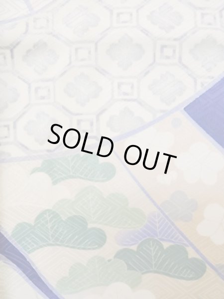 Photo14: L0727K Used Japanese womenPale Light Pink FURISODE long-sleeved / Silk. Bundle of Ribbons, Bundle of Ribbons, Diamond-shaped flowers, Crossed circles patterns  (Grade C) (14)