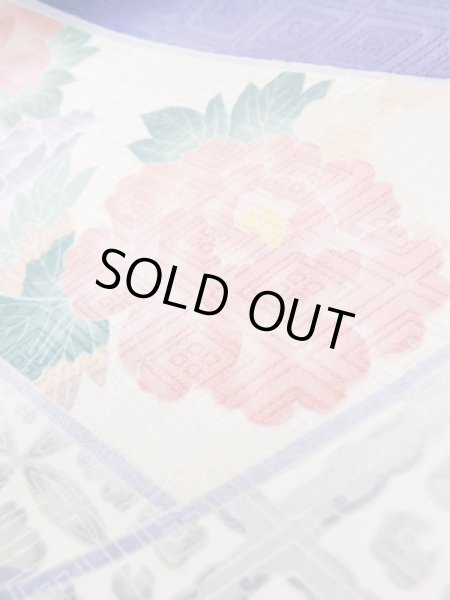 Photo15: L0727K Used Japanese womenPale Light Pink FURISODE long-sleeved / Silk. Bundle of Ribbons, Bundle of Ribbons, Diamond-shaped flowers, Crossed circles patterns  (Grade C) (15)