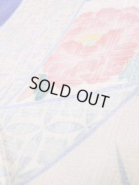 Photo16: L0727K Used Japanese womenPale Light Pink FURISODE long-sleeved / Silk. Bundle of Ribbons, Bundle of Ribbons, Diamond-shaped flowers, Crossed circles patterns  (Grade C) (16)