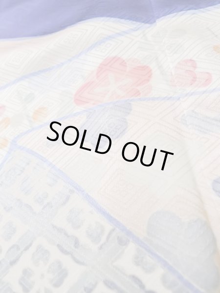 Photo18: L0727K Used Japanese womenPale Light Pink FURISODE long-sleeved / Silk. Bundle of Ribbons, Bundle of Ribbons, Diamond-shaped flowers, Crossed circles patterns  (Grade C) (18)