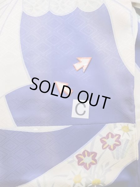 Photo26: L0727K Used Japanese womenPale Light Pink FURISODE long-sleeved / Silk. Bundle of Ribbons, Bundle of Ribbons, Diamond-shaped flowers, Crossed circles patterns  (Grade C) (26)