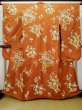 Photo2: L0727L Used Japanese women  Orange FURISODE long-sleeved / Silk. Chrysanthemum, Flower cart pattern  (Grade C) (2)