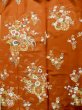 Photo5: L0727L Used Japanese women  Orange FURISODE long-sleeved / Silk. Chrysanthemum, Flower cart pattern  (Grade C) (5)
