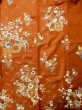 Photo6: L0727L Used Japanese women  Orange FURISODE long-sleeved / Silk. Chrysanthemum, Flower cart pattern  (Grade C) (6)