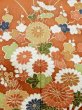 Photo8: L0727L Used Japanese women  Orange FURISODE long-sleeved / Silk. Chrysanthemum, Flower cart pattern  (Grade C) (8)