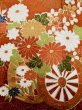 Photo10: L0727L Used Japanese women  Orange FURISODE long-sleeved / Silk. Chrysanthemum, Flower cart pattern  (Grade C) (10)