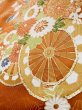 Photo11: L0727L Used Japanese women  Orange FURISODE long-sleeved / Silk. Chrysanthemum, Flower cart pattern  (Grade C) (11)