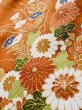 Photo12: L0727L Used Japanese women  Orange FURISODE long-sleeved / Silk. Chrysanthemum, Flower cart pattern  (Grade C) (12)