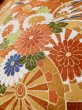 Photo13: L0727L Used Japanese women  Orange FURISODE long-sleeved / Silk. Chrysanthemum, Flower cart pattern  (Grade C) (13)