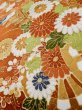 Photo14: L0727L Used Japanese women  Orange FURISODE long-sleeved / Silk. Chrysanthemum, Flower cart pattern  (Grade C) (14)