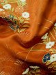 Photo16: L0727L Used Japanese women  Orange FURISODE long-sleeved / Silk. Chrysanthemum, Flower cart pattern  (Grade C) (16)