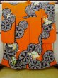 Photo1: L0727M Used Japanese women  Orange FURISODE long-sleeved / Silk. Peony,   (Grade B) (1)