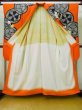 Photo4: L0727M Used Japanese women  Orange FURISODE long-sleeved / Silk. Peony,   (Grade B) (4)