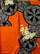 Photo5: L0727M Used Japanese women  Orange FURISODE long-sleeved / Silk. Peony,   (Grade B) (5)