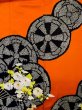 Photo6: L0727M Used Japanese women  Orange FURISODE long-sleeved / Silk. Peony,   (Grade B) (6)
