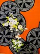 Photo7: L0727M Used Japanese women  Orange FURISODE long-sleeved / Silk. Peony,   (Grade B) (7)