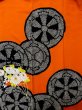Photo8: L0727M Used Japanese women  Orange FURISODE long-sleeved / Silk. Peony,   (Grade B) (8)