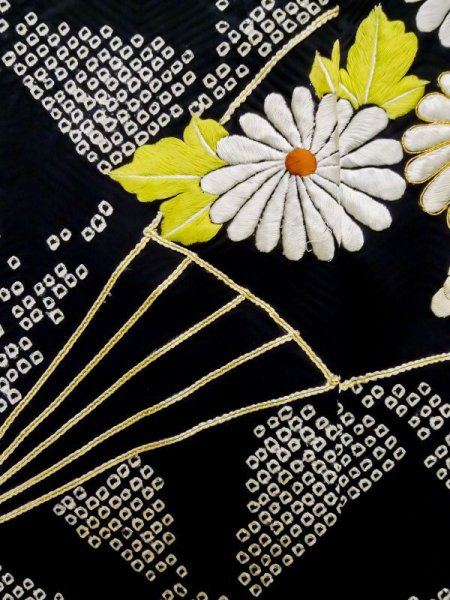 Photo10: L0727M Used Japanese women  Orange FURISODE long-sleeved / Silk. Peony,   (Grade B) (10)