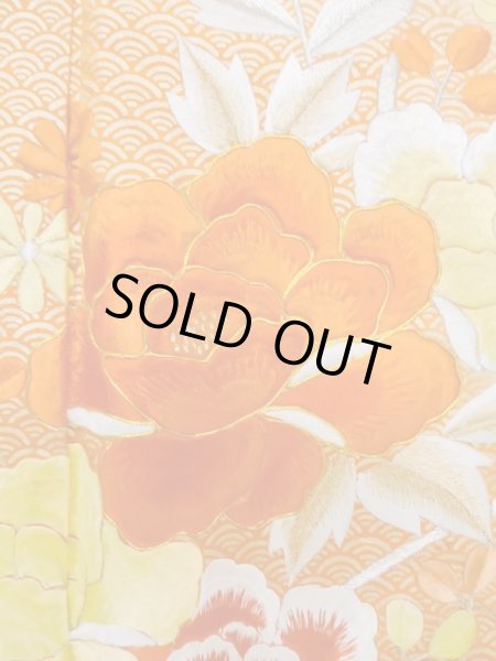 Photo8: L0727O Used Japanese women  Off White FURISODE long-sleeved / Silk. Flower,   (Grade C) (8)