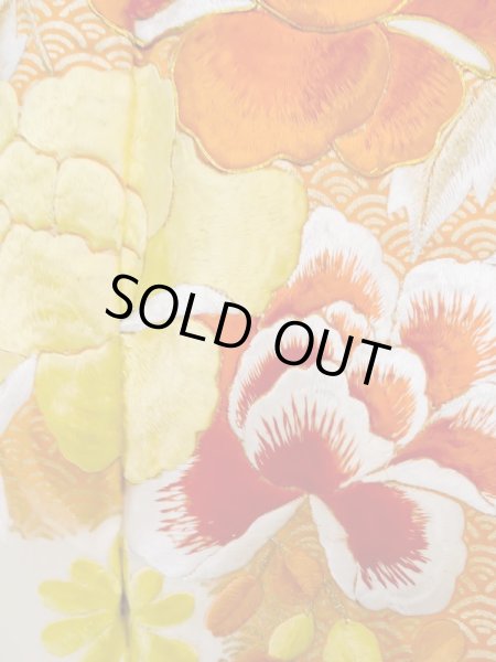 Photo10: L0727O Used Japanese women  Off White FURISODE long-sleeved / Silk. Flower,   (Grade C) (10)