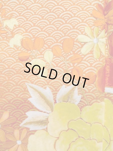 Photo11: L0727O Used Japanese women  Off White FURISODE long-sleeved / Silk. Flower,   (Grade C) (11)