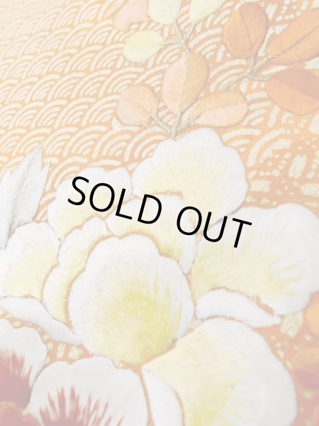Photo12: L0727O Used Japanese women  Off White FURISODE long-sleeved / Silk. Flower,   (Grade C) (12)