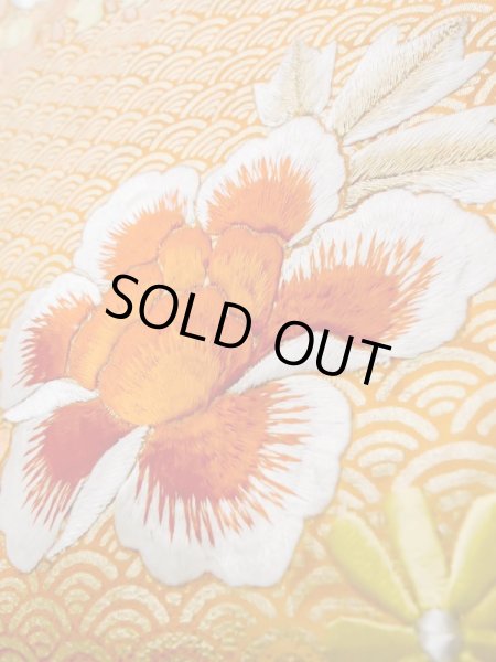 Photo13: L0727O Used Japanese women  Off White FURISODE long-sleeved / Silk. Flower,   (Grade C) (13)