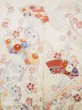 Photo5: L0727P Used Japanese womenPale Light Multi Color FURISODE long-sleeved / Silk. Peony, Folding fan, Crossed circles, Tortoise-shell pattern(Hexagonal pattern)  (Grade C) (5)