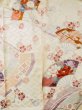 Photo6: L0727P Used Japanese womenPale Light Multi Color FURISODE long-sleeved / Silk. Peony, Folding fan, Crossed circles, Tortoise-shell pattern(Hexagonal pattern)  (Grade C) (6)