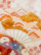 Photo10: L0727P Used Japanese womenPale Light Multi Color FURISODE long-sleeved / Silk. Peony, Folding fan, Crossed circles, Tortoise-shell pattern(Hexagonal pattern)  (Grade C) (10)