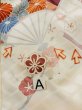 Photo20: L0727P Used Japanese womenPale Light Multi Color FURISODE long-sleeved / Silk. Peony, Folding fan, Crossed circles, Tortoise-shell pattern(Hexagonal pattern)  (Grade C) (20)